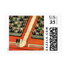 Vintage Wedding Ceremony, Bride Groom Newlyweds Stamps
