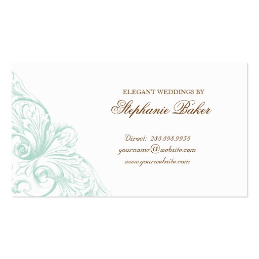 Vintage Wedding Event Planner Spring Green Business Card Template (back side)