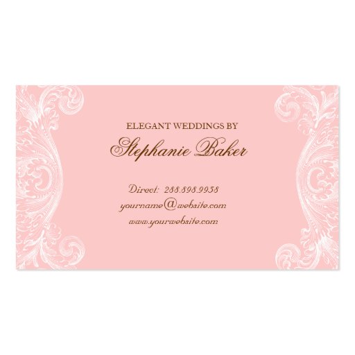 Vintage Wedding Event Planner Spring Pink Business Card Template (back side)