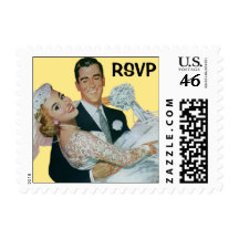 Vintage Wedding, Groom Bride, Newlyweds, RSVP Postage Stamps