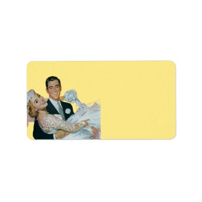 Vintage Wedding, Groom Carrying Bride, Newlyweds Personalized Address Labels