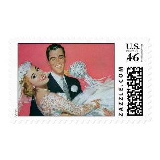 Vintage Wedding, Groom Carrying Bride, Newlyweds Postage