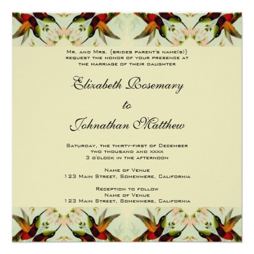 Vintage Wedding, Hummingbirds and Flowers Announcements