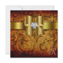 Vintage Wedding Invitation Heart Bow Autumn