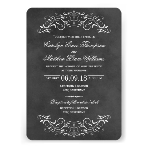 Vintage Wedding Invitations | Chalkboard Flourish Custom Announcements (front side)