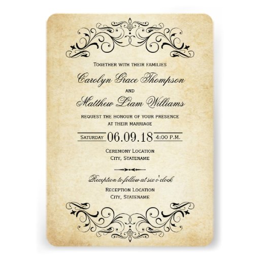 Vintage Wedding Invitations | Elegant Flourish (front side)