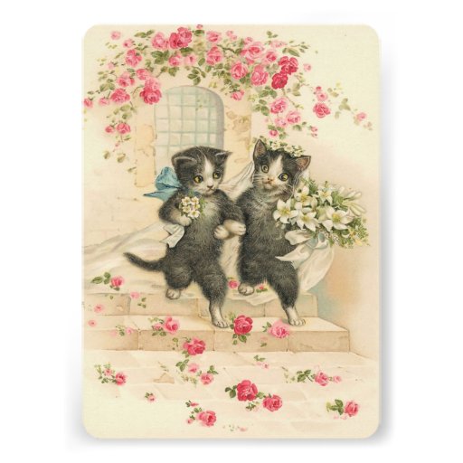 Vintage Wedding Kittens Personalized Announcement