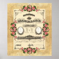 Vintage Wedding Marriage Certificate Modern Design Posters