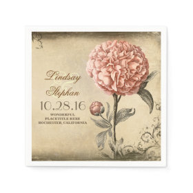 vintage wedding napkins with pink peony blossom disposable napkins
