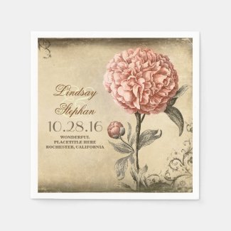 vintage wedding napkins with pink peony blossom disposable napkins