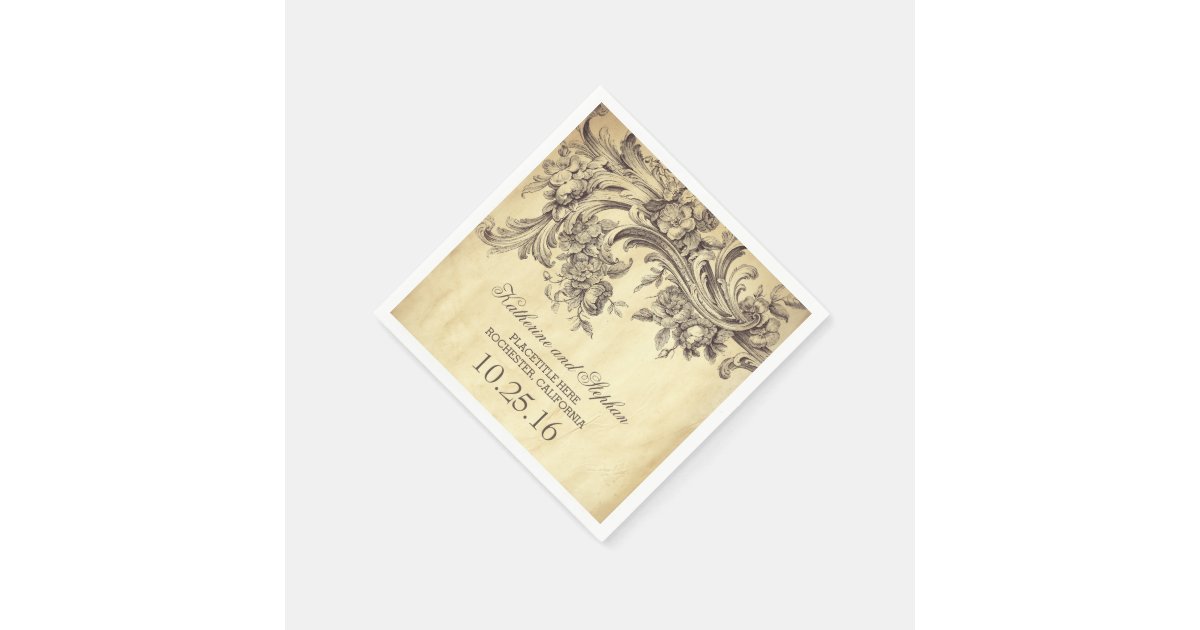 vintage wedding paper napkins | Zazzle