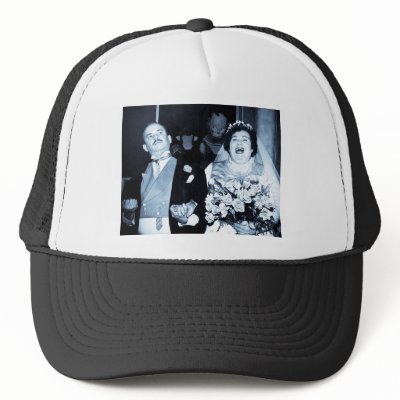 Vintage Wedding Picture Happy Couple Cyanotype Mesh Hats by 