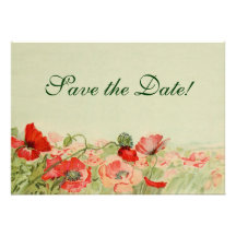 Vintage Wedding, Red Poppies Flowers Save the Date Invites