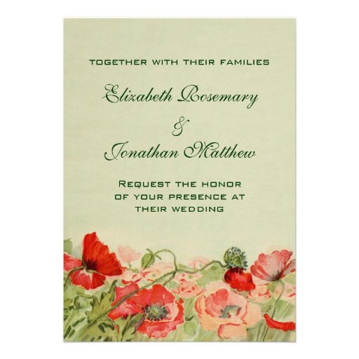 Vintage Wedding, Red Poppy Flowers Floral Meadow Personalized Invitation