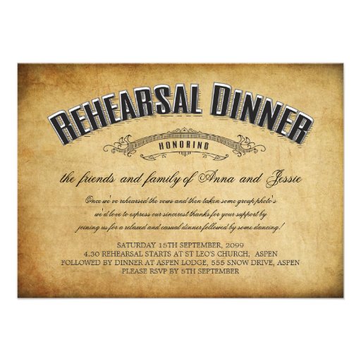 Vintage Wedding Rehearsal Dinner Invite