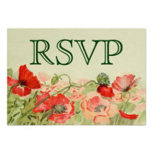 Vintage Wedding RSVP Response, Red Poppy Flowers Personalized Invite
