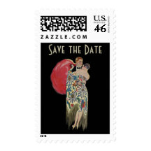 Vintage Wedding Save the Date, Art Deco Romance Postage Stamps