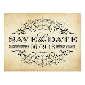 Vintage Wedding Save the Date | Swirl and Flourish Postcard