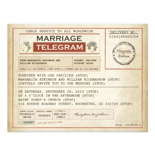 vintage WEDDING telegrams INVITATIONS