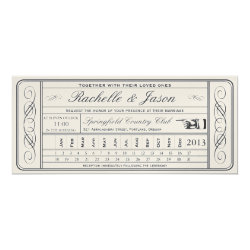 Vintage Wedding Ticket  II  Punchout Golden 4x9.25 Paper Invitation Card