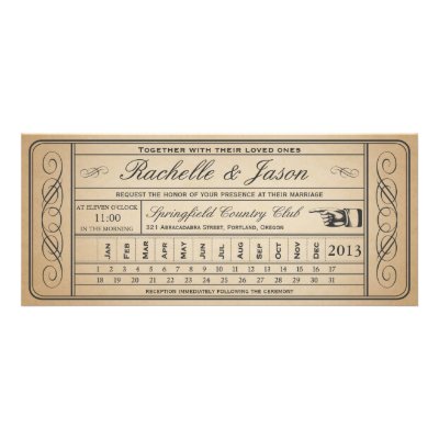 Vintage Wedding Ticket  II  Punchout Custom Announcements