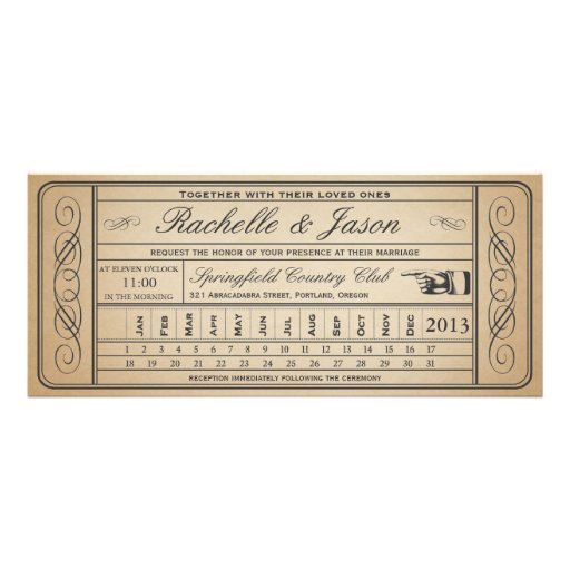 Vintage Wedding Ticket  II  Punchout Custom Announcements