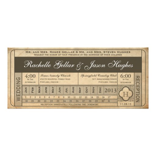 Vintage Wedding Ticket  III  Punchout Custom Invite