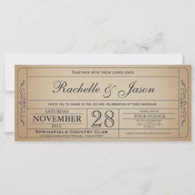 Vintage Wedding Ticket  Invitation