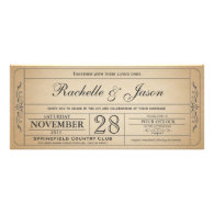 Vintage Wedding Ticket Invitation