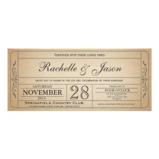 Vintage Wedding Ticket Invitation