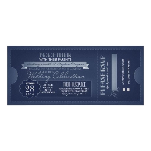 vintage wedding ticket invitation blue