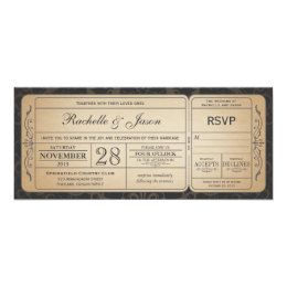 Vintage Wedding Ticket  Invitation with RSVP 3.0