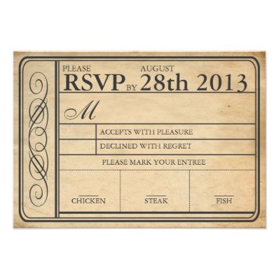 Vintage Wedding Ticket RSVP  II  Punchout Personalized Invitations