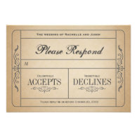 Vintage Wedding Ticket RSVP Personalized Invite