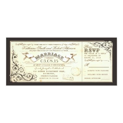 vintage wedding tickets with elegant flourishes card