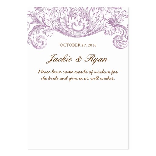 Vintage Wedding Words of Wisdom Guest Card Purple Business Card Template (front side)