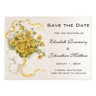 Vintage Wedding Yellow Flower Floral Save the Date Custom Invitation