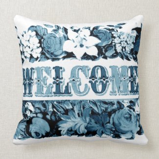vintage welcome guest pillow cushion blue_white