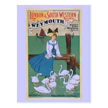 Vintage Weymouth London and SW Railway ad Post Cards