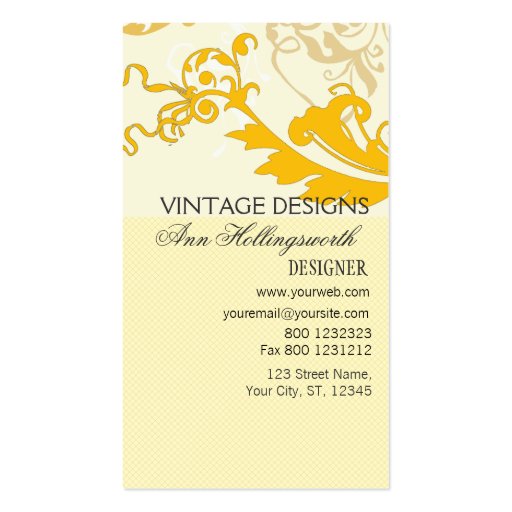 Vintage Whimsical Elegant Pale Gold  Floral Business Card Templates (front side)