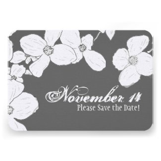 Vintage White Dogwood on Gray Save the Date Custom Invites