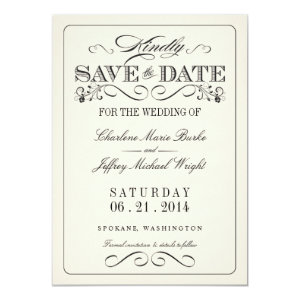 Vintage White Elegant Save the Date 4.5x6.25 Paper Invitation Card