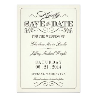 Vintage White Elegant Save the Date 4.5x6.25 Paper Invitation Card