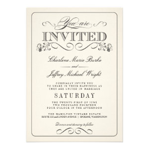 Vintage White Elegant Wedding Invitations