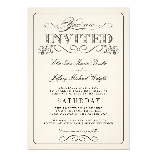 Vintage White Elegant Wedding Invitations (front side)