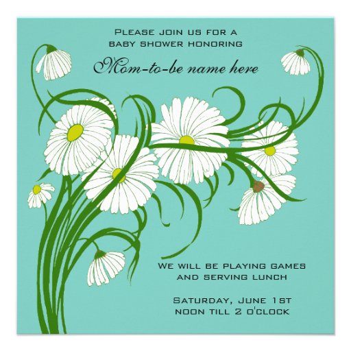 Vintage White Gerber Daisy Flowers Boy Baby Shower Personalized Announcements