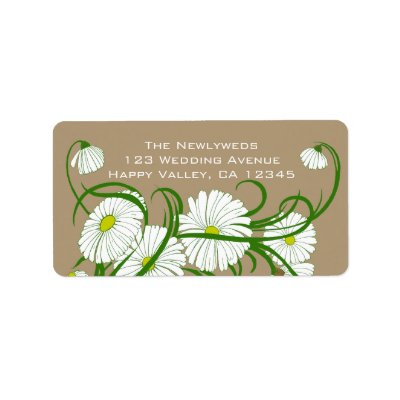 Vintage White Gerber Daisy Flowers Wedding Set Address Label