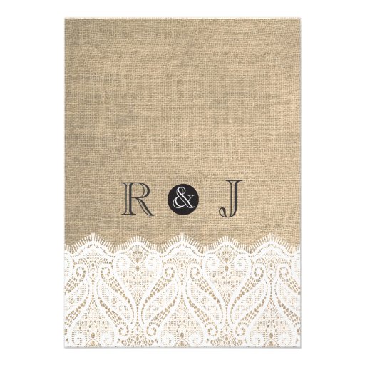 Vintage White Lace & Burlap Wedding Invitation