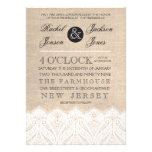 Vintage White Lace & Burlap Wedding Invitation invitations