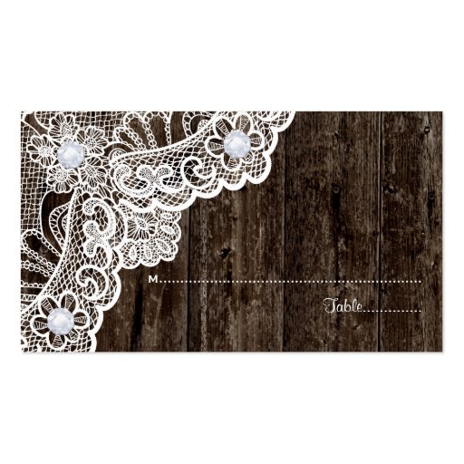 Vintage white lace on old wood wedding place card business cards (back side)